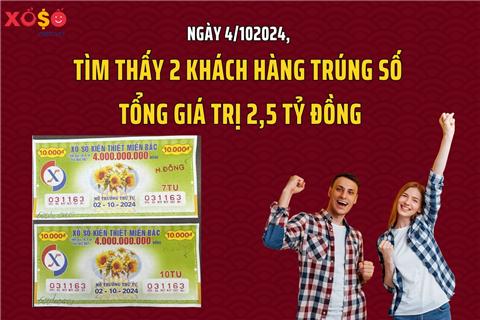 Ngày 4/10: Tìm thấy 2 khách hàng trúng số tổng giá trị 2,5 tỷ đồng