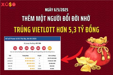 Ngày 6/5: Thêm một người đổi đời nhờ trúng Vietlott hơn 5,3 tỷ đồng