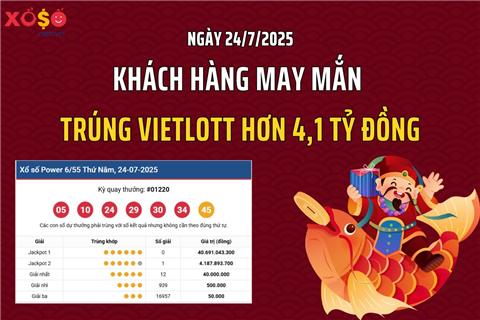 Ngày 24/7: Khách hàng may mắn trúng Vietlott hơn 4,1 tỷ đồng